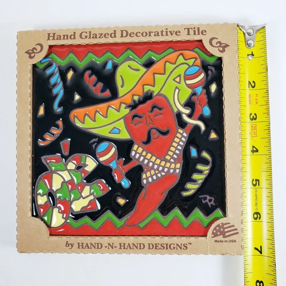 Paradie's Ole Red Chili Pepper Sombrero Hanging Decorative Tile Hand Glazed USA